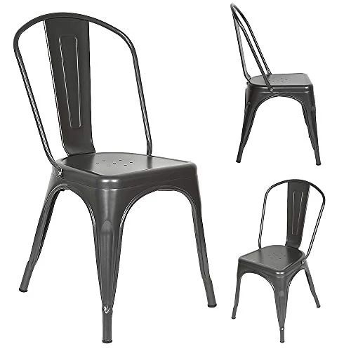 YJIIJY Lot de 4 chaises de salle à manger empilables en métal de style industriel pour bar, café, restaurant, gris