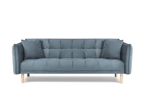MICADONI - Canapé Convertible Mulli - 3 Places - Velours - Bleu Clair