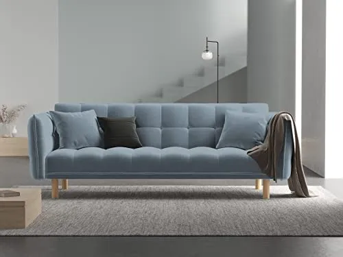 MICADONI - Canapé Convertible Mulli - 3 Places - Velours - Bleu Clair