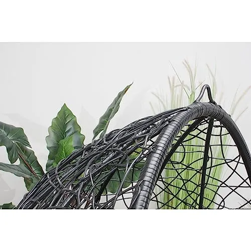 CONCEPT USINE | Fauteuil Oeuf sur Pieds Beige en Résine Noir Aspect Rotin | Design Jane | Structure en Acier | Coussin déperlant | Hamac Balançoire sur Pied terrasse Jardin Balcon | Résiste à l'eau