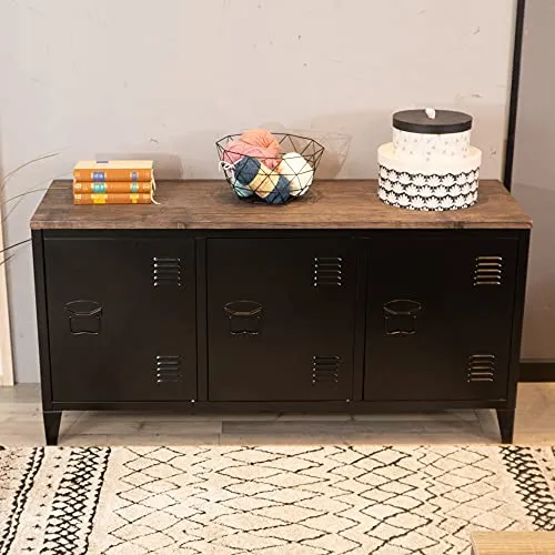 MEUBLE COSY Grand Espace Armoire Métallique, 3 Portes Métal Bureau Armoire, Buffet de Rangement, Meuble Télévision