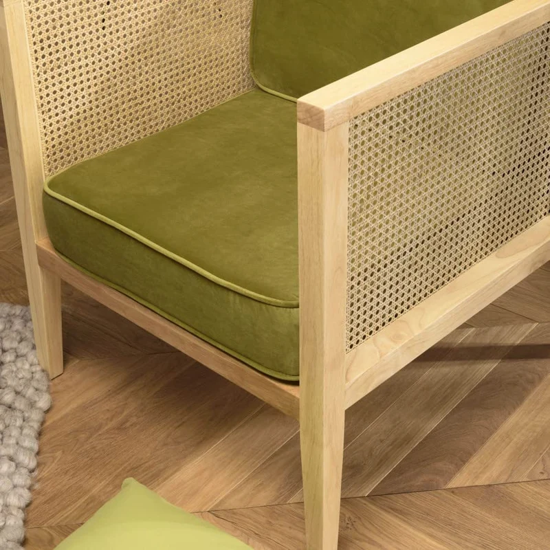 MACABANE ALBANE - Fauteuil cannage Assise Amovible Velours Vert