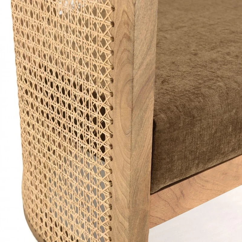 MACABANE ISA - Fauteuil en manguier Dossier cannage Naturel Assise Couleur Taupe