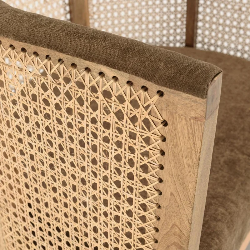 MACABANE ISA - Fauteuil en manguier Dossier cannage Naturel Assise Couleur Taupe