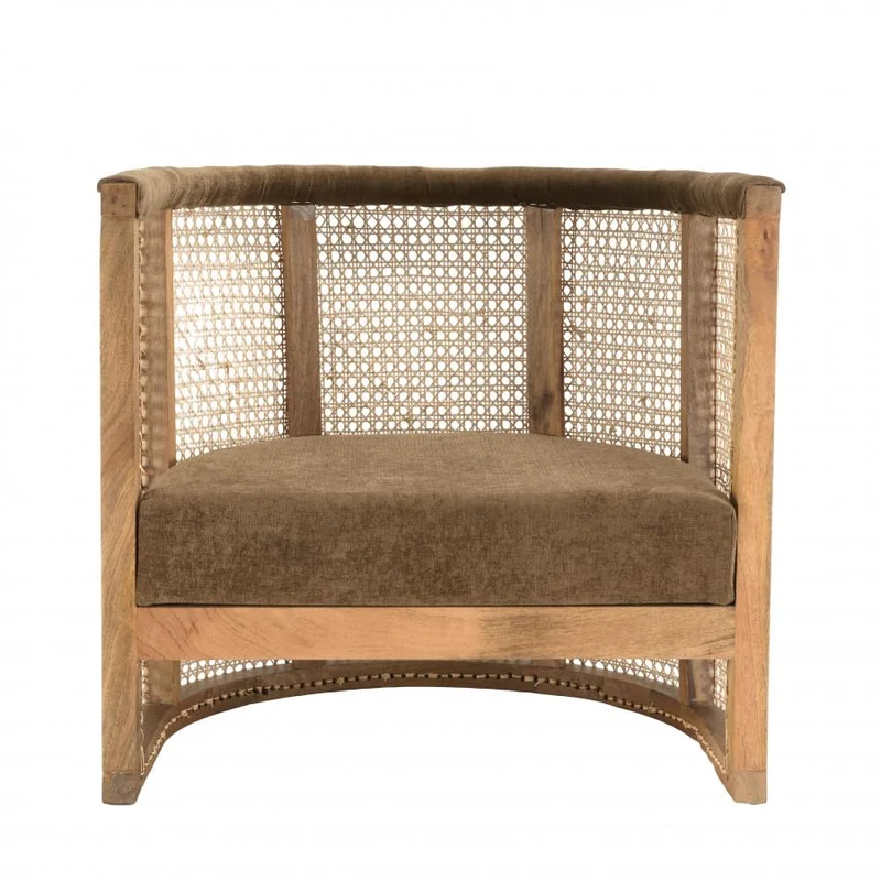 MACABANE ISA - Fauteuil en manguier Dossier cannage Naturel Assise Couleur Taupe