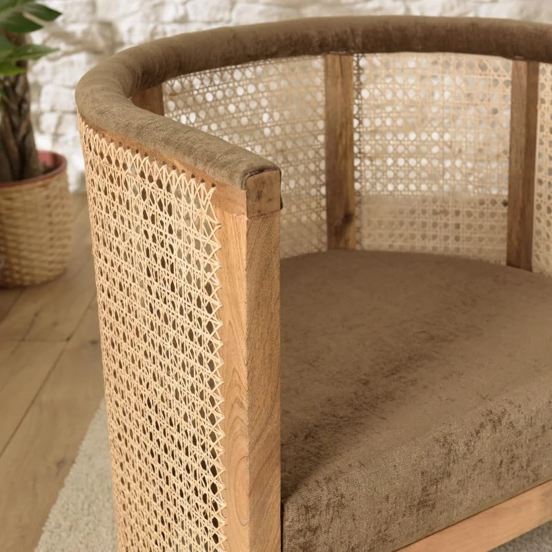 MACABANE ISA - Fauteuil en manguier Dossier cannage Naturel Assise Couleur Taupe