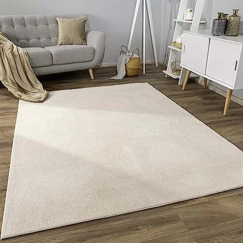 Paco Home Tapis Salon Chambre Adulte Poils Ras Boho Motif Scandinave Uni, Dimension:160x220 cm, Couleur:Beige