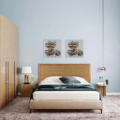 Versa Tête de lit en Paulownia et rotin Cannage 160 cm, Brown, One Size