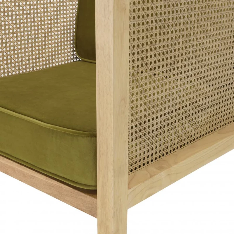 MACABANE ALBANE - Fauteuil cannage Assise Amovible Velours Vert