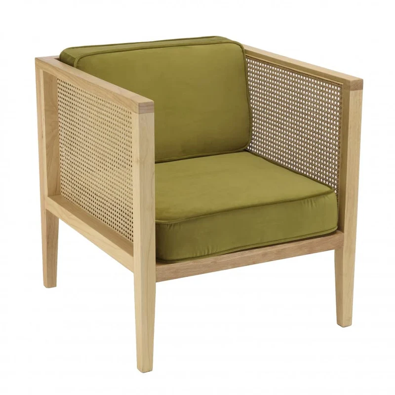 MACABANE ALBANE - Fauteuil cannage Assise Amovible Velours Vert