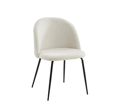 BAÏTA Chaise Esmee Tissu Bouclette écru Pieds métal Noir