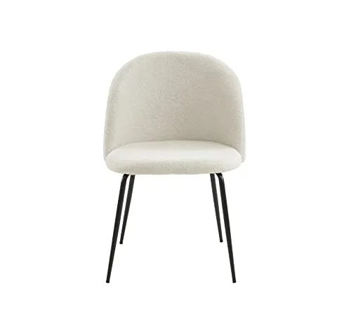 BAÏTA Chaise Esmee Tissu Bouclette écru Pieds métal Noir