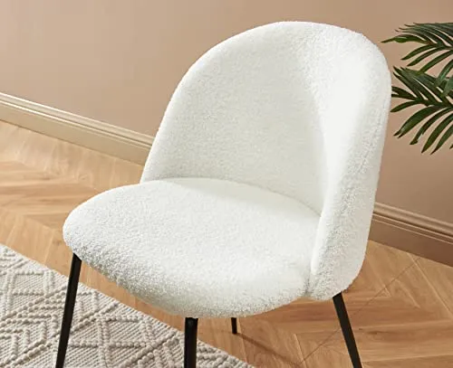 BAÏTA Chaise Esmee Tissu Bouclette écru Pieds métal Noir
