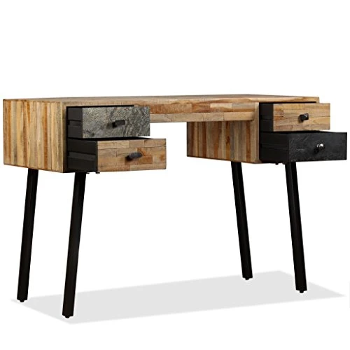 Festnight Bureau Vintage en Bois de Teck de Récupération Massif avec Tiroir 110 x 50 x 76 cm