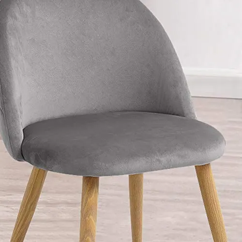 TUKAILAI Lot de 2 Fauteuil Chaise de Salle à Manger Velours Gris Chaise de Bureau Ergonomique Pieds Métal avec Finition en Bois Gris