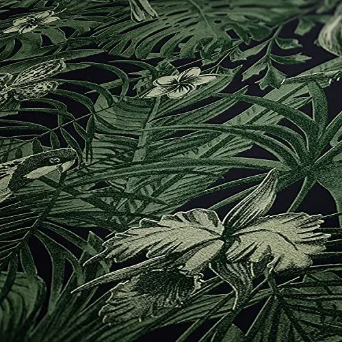 A.S. Création papier peint intissé Greenery papier peint effet jungle papier peint oiseau 10,05 m x 0,53 m vert noir 372101 37210-1