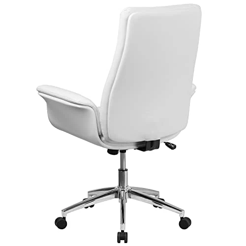 Flash Furniture Chaise Exec Blanc Fauteuil pivotant en Cuir à Dossier Moyen avec accoudoirs évasés, Métal, 83,82 x 83,82 x 80,01 cm