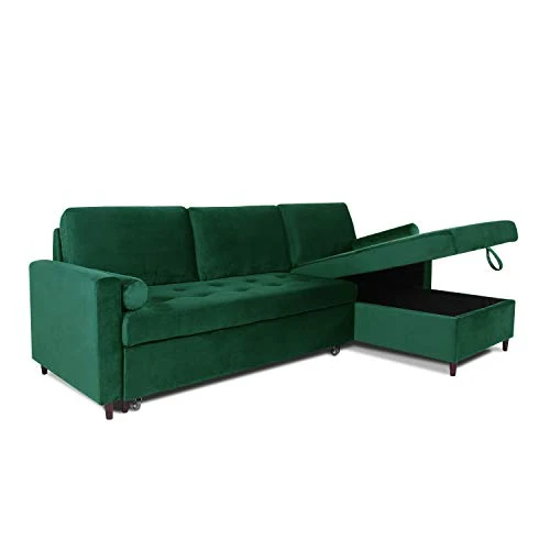 INTENSE DECO Canapé d'angle Convertible réversible Claudio en Velours Vert