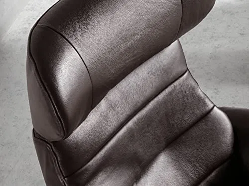 Angel Cerdá Fauteuil pivotant relax tapissé en cuir de vachette, pieds en acier massif poli gris anthracite, structure en bois noyer, style moderne