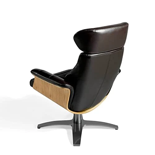 Angel Cerdá Fauteuil pivotant relax tapissé en cuir de vachette, pieds en acier massif poli gris anthracite, structure en bois noyer, style moderne