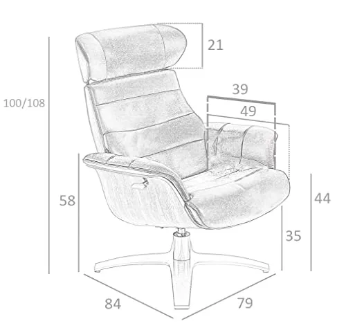 Angel Cerdá Fauteuil pivotant relax tapissé en cuir de vachette, pieds en acier massif poli gris anthracite, structure en bois noyer, style moderne
