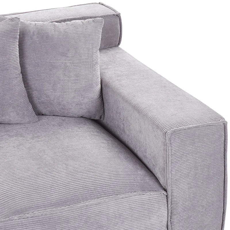 Beliani Canapé 3 Places en Velours Côtelé Gris Clair Rembourrage Épais en Mousse Ultra Confortable Idéal pour Salon Moderne et Industriel