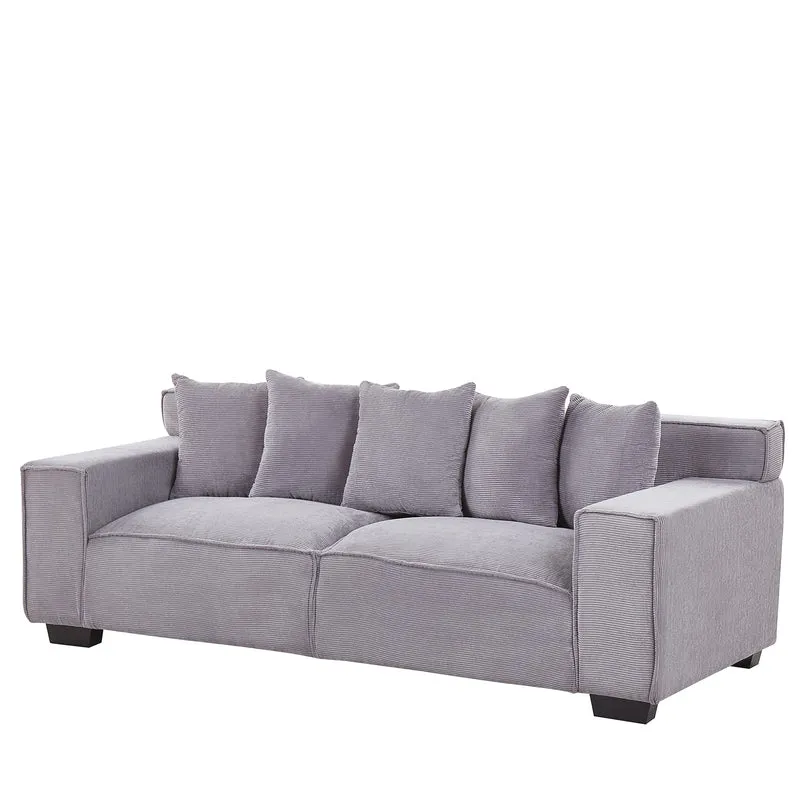 Beliani Canapé 3 Places en Velours Côtelé Gris Clair Rembourrage Épais en Mousse Ultra Confortable Idéal pour Salon Moderne et Industriel