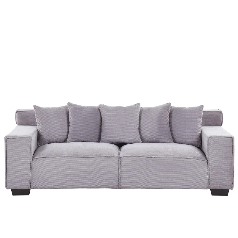 Beliani Canapé 3 Places en Velours Côtelé Gris Clair Rembourrage Épais en Mousse Ultra Confortable Idéal pour Salon Moderne et Industriel
