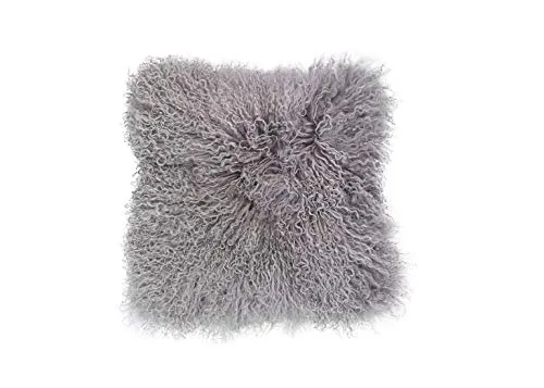 Housse de coussin en peau de mouton de Mongolie, Laine, gris, 40 x 40