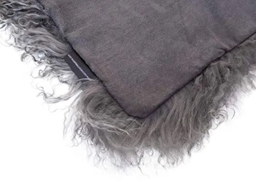 Housse de coussin en peau de mouton de Mongolie, Laine, gris, 40 x 40