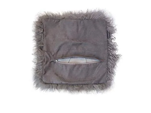 Housse de coussin en peau de mouton de Mongolie, Laine, gris, 40 x 40
