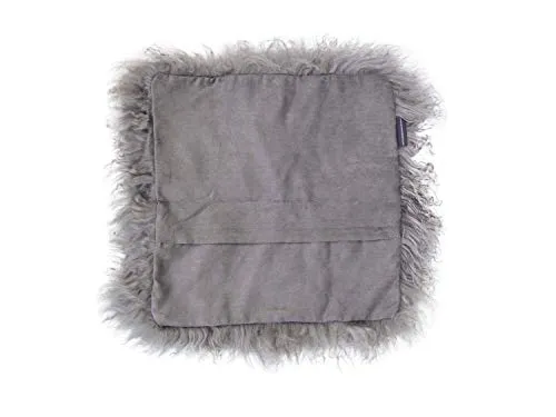 Housse de coussin en peau de mouton de Mongolie, Laine, gris, 40 x 40
