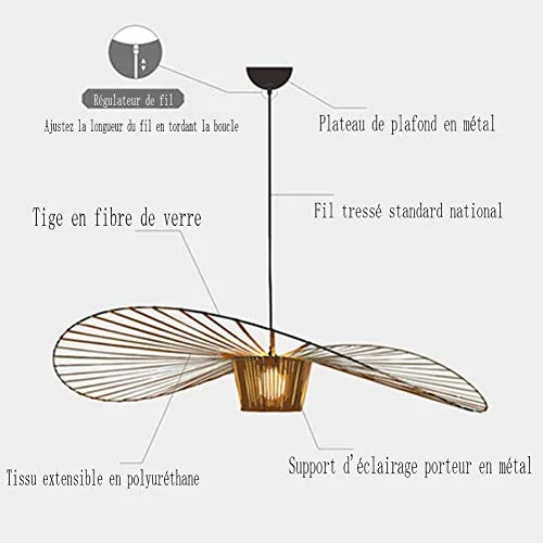 YUXN Suspensions Lustre Vintage Salon Lampe Simple Creative (Hauteur De La Lumière Réglable), Bande De Tissu De Fibre De Verre De Salon + Conception De Chapeau en Fer Forgé，E27 Max 40W Brown 120cm