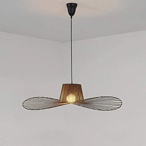 YUXN Suspensions Lustre Vintage Salon Lampe Simple Creative (Hauteur De La Lumière Réglable), Bande De Tissu De Fibre De Verre De Salon + Conception De Chapeau en Fer Forgé，E27 Max 40W Brown 120cm
