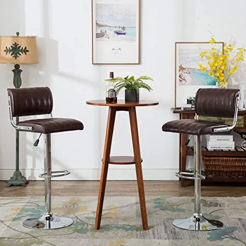 IntimaTe WM Heart Tabourets de Bar Lot de 2, Réglable Chaise Haute Cuisine avec Chromés Repose-Pieds,Tabouret Bar avec Décoré par Rayures Verticales, Marron