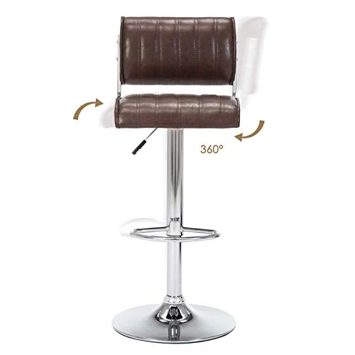 IntimaTe WM Heart Tabourets de Bar Lot de 2, Réglable Chaise Haute Cuisine avec Chromés Repose-Pieds,Tabouret Bar avec Décoré par Rayures Verticales, Marron