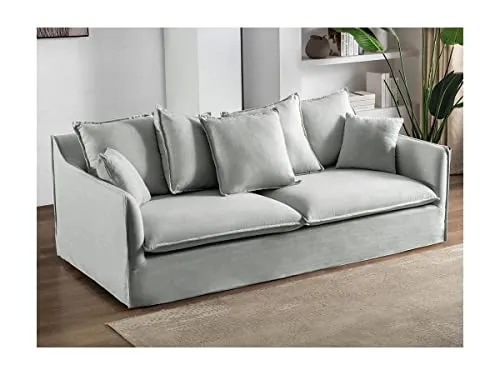 Vente-unique Canapé 3 Places en Tissu et Lin Gris SANKA