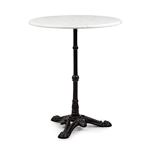 blumfeldt Patras - Table de bistrot avec Bord décoratif, Table Haute avec Pied en Fonte, Table de Bar pour l'intérieur et l'extérieur, imperméable, résistante au Gel, Ø 60cm, Hauteur 71 cm, Blanc