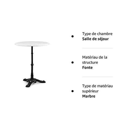 blumfeldt Patras - Table de bistrot avec Bord décoratif, Table Haute avec Pied en Fonte, Table de Bar pour l'intérieur et l'extérieur, imperméable, résistante au Gel, Ø 60cm, Hauteur 71 cm, Blanc