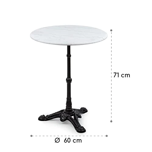 blumfeldt Patras - Table de bistrot avec Bord décoratif, Table Haute avec Pied en Fonte, Table de Bar pour l'intérieur et l'extérieur, imperméable, résistante au Gel, Ø 60cm, Hauteur 71 cm, Blanc