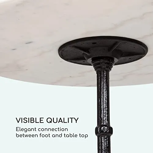 blumfeldt Patras - Table de bistrot avec Bord décoratif, Table Haute avec Pied en Fonte, Table de Bar pour l'intérieur et l'extérieur, imperméable, résistante au Gel, Ø 60cm, Hauteur 71 cm, Blanc