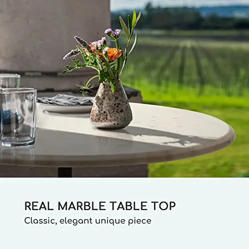 blumfeldt Patras - Table de bistrot avec Bord décoratif, Table Haute avec Pied en Fonte, Table de Bar pour l'intérieur et l'extérieur, imperméable, résistante au Gel, Ø 60cm, Hauteur 71 cm, Blanc