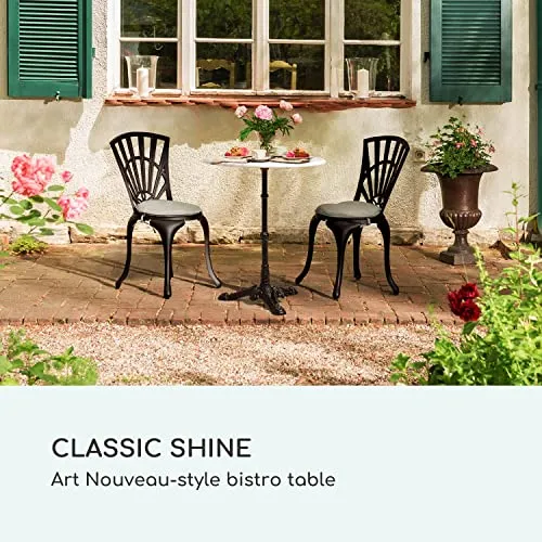 blumfeldt Patras - Table de bistrot avec Bord décoratif, Table Haute avec Pied en Fonte, Table de Bar pour l'intérieur et l'extérieur, imperméable, résistante au Gel, Ø 60cm, Hauteur 71 cm, Blanc