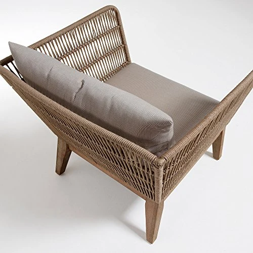 Kave Home - Fauteuil Belleny Beige avec accoudoirs et Structure en Bois Massif d'eucalyptus pour Usage intérieur et extérieur