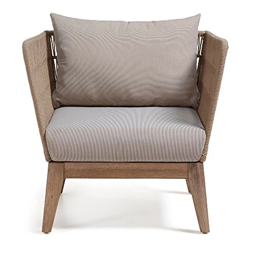 Kave Home - Fauteuil Belleny Beige avec accoudoirs et Structure en Bois Massif d'eucalyptus pour Usage intérieur et extérieur