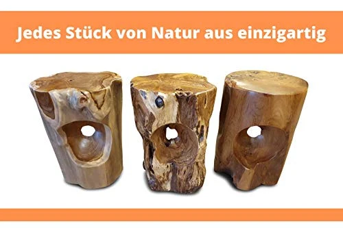 Table d'appoint Salavan en Bois de Racine - Tabouret en Teck Massif de 42 cm - Convient comme Support de Fleurs ou Table de Chevet pour Le Salon
