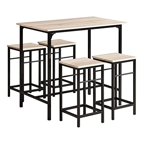 SoBuy OGT11-N Set de 1 Table + 4 Tabourets Ensemble Table de Bar Bistrot + 4 Tabourets avec Repose-Pieds Table Haute Cuisine