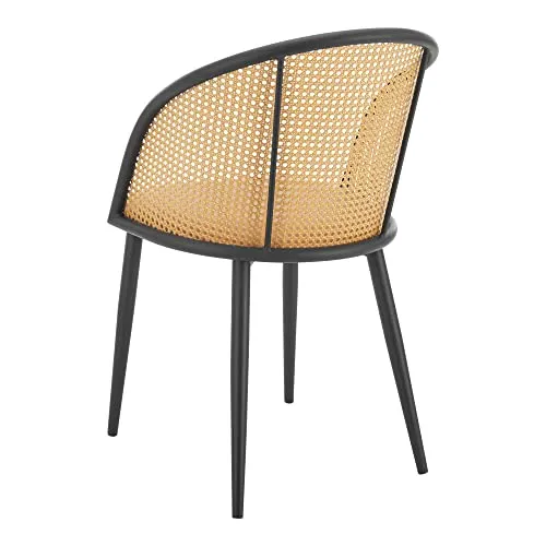 [en.casa] Lot de 2 Chaises de Salle à Manger Cuisine Design Siège Simili Dossier Rotin Pieds en Métal 82 x 56 x 55 cm Marron Noir