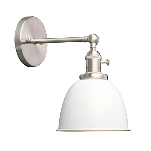 Applique murale industrielle Phansthy avec interrupteur marche-arrêt, applique murale rétro avec abat-jour en métal dôme, éclairage intérieur E27 pour cuisine chambre salon (blanc)