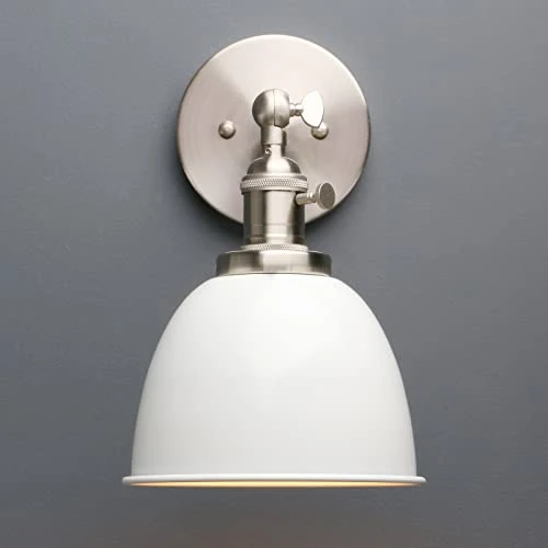 Applique murale industrielle Phansthy avec interrupteur marche-arrêt, applique murale rétro avec abat-jour en métal dôme, éclairage intérieur E27 pour cuisine chambre salon (blanc)